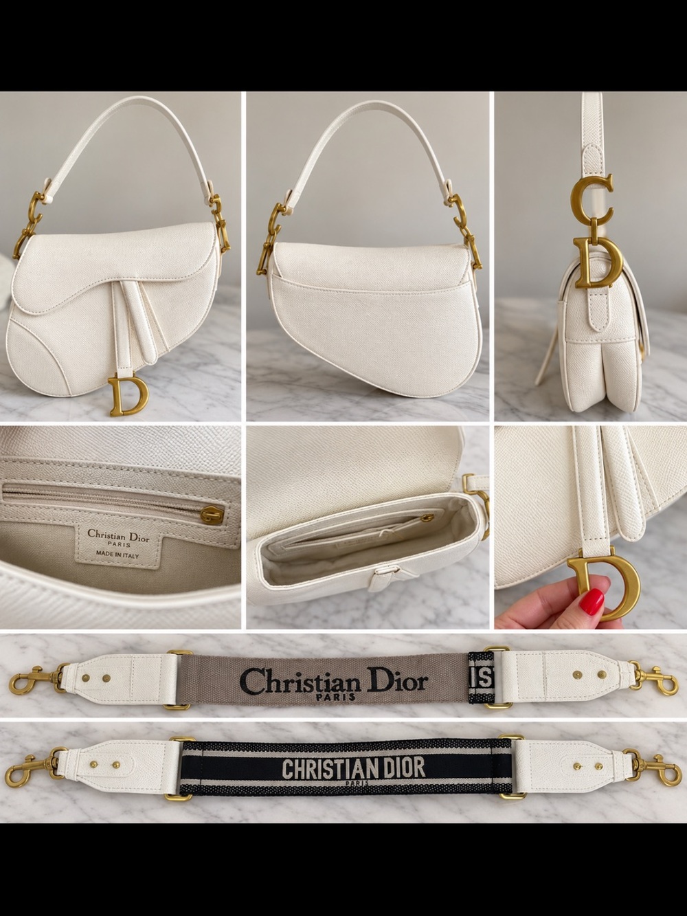 Christian Dior White Saddle Bag with Gold hardware and crossbody strap